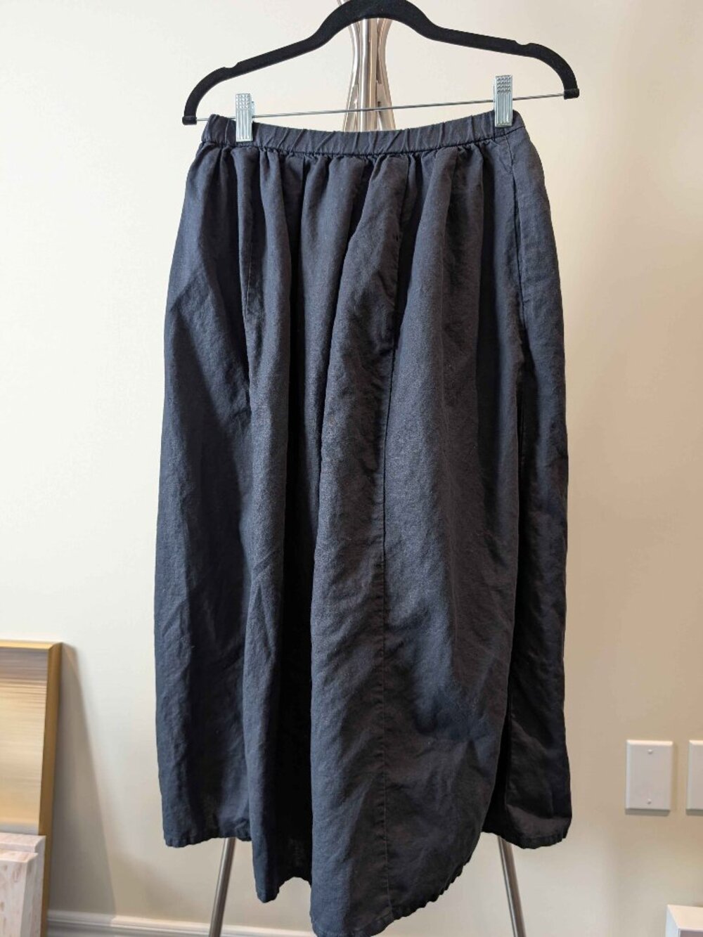 Muji Hemp Cotton Black A-line Midi Skirt